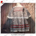wholesale linen fabric ruffle girls smocked dress